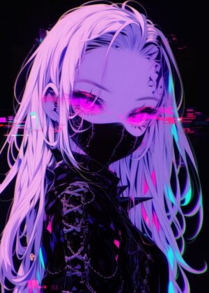 Pink Neon Anime Girl Art Print - Premium Wooden Framed Poster. Ready to Hang.