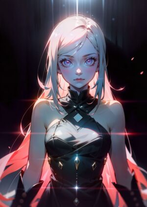 Mysterious Glow: Anime Girl Art Print - Premium Wooden Framed Poster. Ready to Hang.