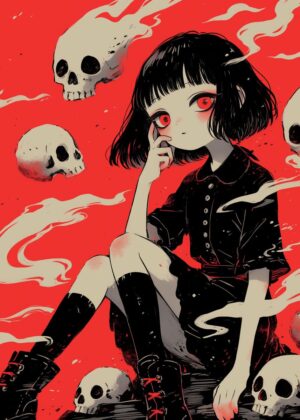 Abnormal Core: Red Haze Girl - Premium Wooden Framed Poster. Ready to Hang.
