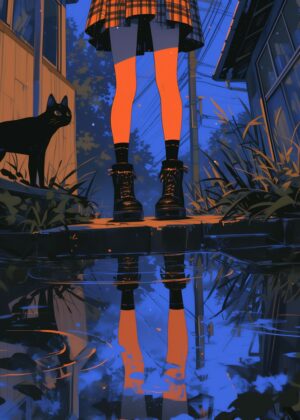 Abnormal Core: Night Stroll Reflection - Premium Wooden Framed Poster. Ready to Hang.