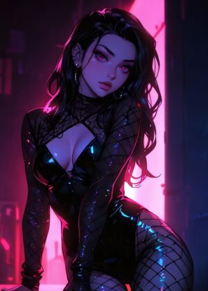Cyberpunk Anime Girl Art Print - Premium Wooden Framed Poster. Ready to Hang.