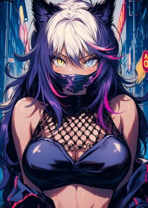 Wolf Girl City Ninja: Anime Art Print - Premium Wooden Framed Poster. Ready to Hang.