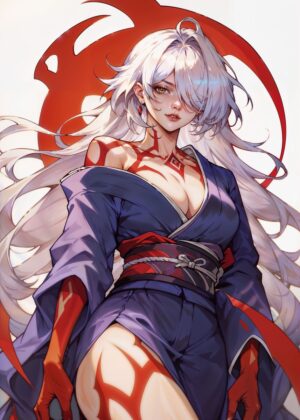 Fantasy Blood Woman Anime Art Print - Premium Wooden Framed Poster. Ready to Hang.