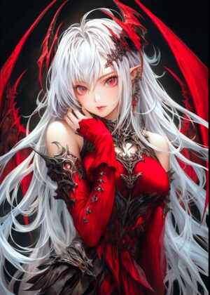 Crimson Demoness: Fantasy Art Print - Premium Wooden Framed Poster. Ready to Hang.