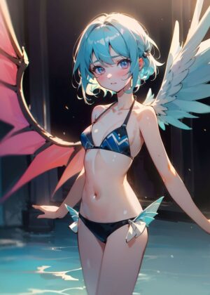 Demonic Angel Anime Artwork: Celestial Beauty and Dark Wings - Premium Wooden Framed Poster. Ready to Hang.