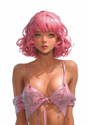 Pink Hair Cyberpunk Girl Art Print - Premium Wooden Framed Poster. Ready to Hang.