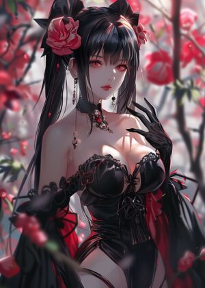 Red Eye Vampire Queen: Anime Art Print - Premium Wooden Framed Poster. Ready to Hang.