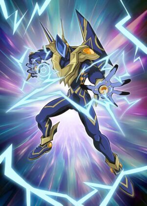 Dynamic Sparkman Artwork: High-Energy Anime-Style Illustration - Premium Wooden Framed Poster. Ready to Hang.