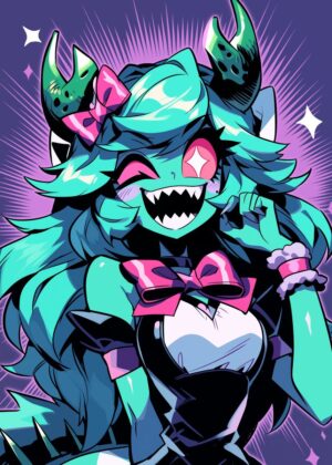 Kawaii Monster Girl Anime Art Print - Premium Wooden Framed Poster. Ready to Hang.