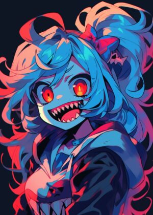 Vibrant Anime Monster Girl Art Print - Premium Wooden Framed Poster. Ready to Hang.