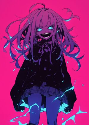Anime Monster Girl Art Print: Dark Fantasy Illustration - Premium Wooden Framed Poster. Ready to Hang.