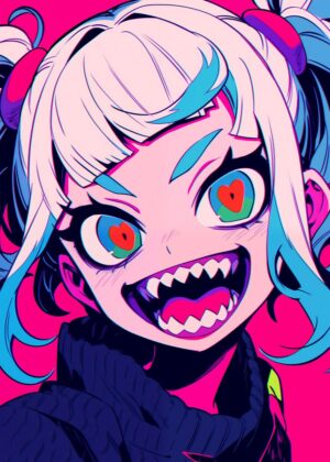 Anime Monster Girl: Vibrant Digital Art Print - Premium Wooden Framed Poster. Ready to Hang.