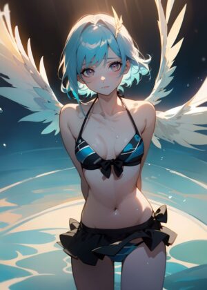 Celestial Beauty: Anime Angel Art Print - Premium Wooden Framed Poster. Ready to Hang.