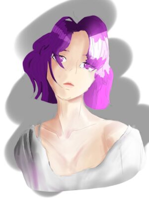 Purple Glow Girl: Anime-Inspired Digital Art Print - Premium Wooden Framed Poster. Ready to Hang.