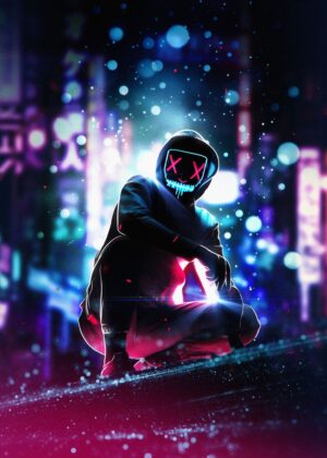 Neon Nights: Cyberpunk Cityscape Art - Premium Wooden Framed Poster. Ready to Hang.