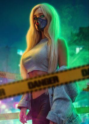 Cyberpunk Danger Zone: A Futuristic Femme Fatale - Premium Wooden Framed Poster. Ready to Hang.
