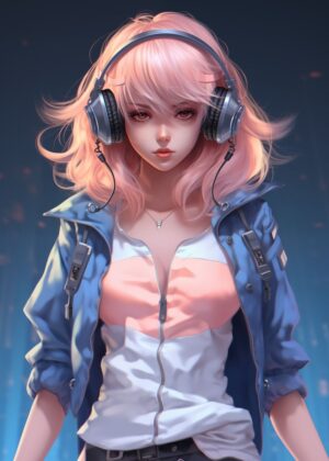 Anime Girl No1: Digital Art Print - Premium Wooden Framed Poster. Ready to Hang.