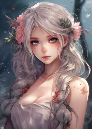 Anime Girl No2: Enchanting Digital Art Print - Premium Wooden Framed Poster. Ready to Hang.