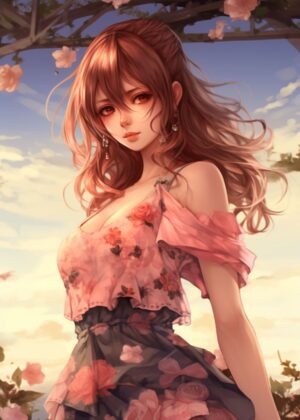 Anime Girl No6: A Breathtaking Portrait of Feminine Grace - Premium Wooden Framed Poster. Ready to Hang.