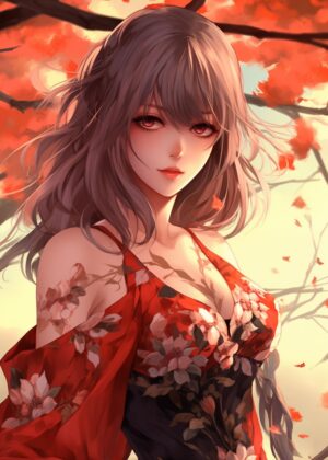 Anime Girl No7: Autumn Elegance - Premium Wooden Framed Poster. Ready to Hang.