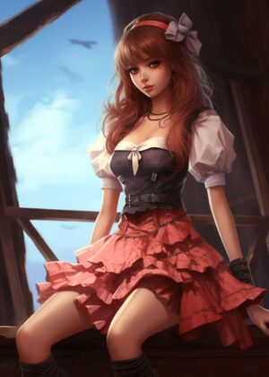 Anime Girl No8: A Captivating Digital Painting - Premium Wooden Framed Poster. Ready to Hang.