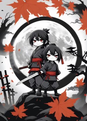 Uchiha Brothers: Anime Samurai Art Print - Premium Wooden Framed Poster. Ready to Hang.