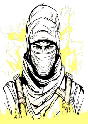 Ninja Warrior: A Masterpiece of Graphic Art - Premium Wooden Framed Poster. Ready to Hang.