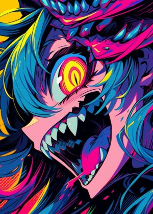 Vibrant Anime Monster Girl Art Print - Premium Wooden Framed Poster. Ready to Hang.