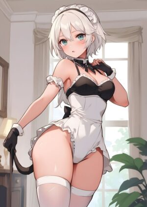 Anime Maid Art Print: Elegant & Enchanting - Premium Wooden Framed Poster. Ready to Hang.