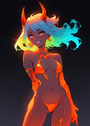 Fiery Imp: Digital Art Print - Premium Wooden Framed Poster. Ready to Hang.