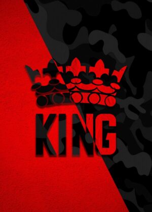 King: Black and Red Abstract Art Print - Premium Wooden Framed Poster. Ready to Hang.