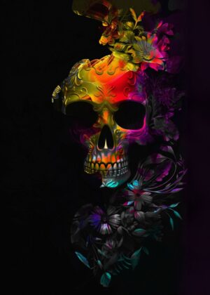 Abstract Skull Art Print: A Vibrant Fusion of Life and Mortality - Premium Wooden Framed Poster. Ready to Hang.