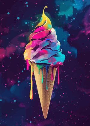 Cosmic Ice Cream: A Vibrant Galaxy of Sweetness - Premium Wooden Framed Poster. Ready to Hang.