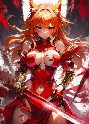 Wrath of the Kitsune Knight: Anime Art Print - Premium Wooden Framed Poster. Ready to Hang.