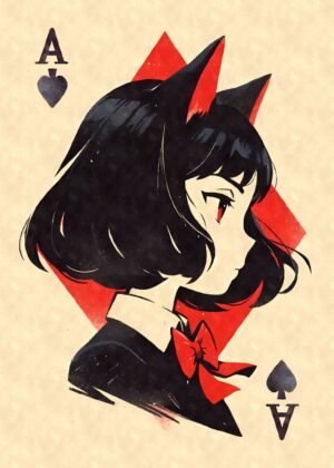 Anime Girl Ace of Spades Art Print - Premium Wooden Framed Poster. Ready to Hang.