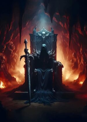 Dark Lord on Throne: Fantasy Art Print - Premium Wooden Framed Poster. Ready to Hang.
