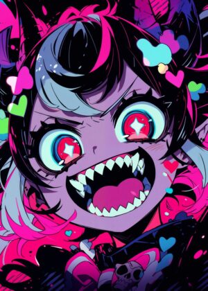 Anime Monster Girl: Kawaii Nightmare - Premium Wooden Framed Poster. Ready to Hang.