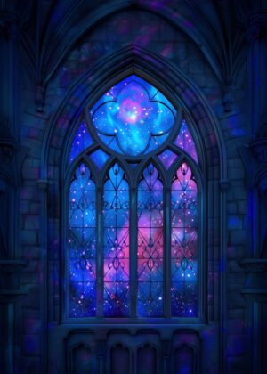 Celestial Reverie: A Night in the Gothic Cathedral - Premium Wooden Framed Poster. Ready to Hang.