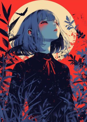 Ethereal Beauty: A Grunge Anime Art Print - Premium Wooden Framed Poster. Ready to Hang.