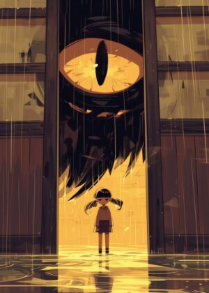Rainy Day Encounter: A Digital Art Print - Premium Wooden Framed Poster. Ready to Hang.