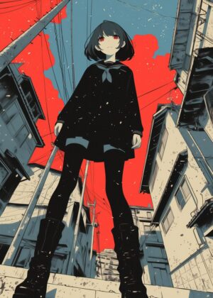 Abnormal Core: Anime Girl in Urban Setting - Premium Wooden Framed Poster. Ready to Hang.