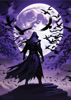 Anime Shadows: A Mystical Night - Premium Wooden Framed Poster. Ready to Hang.