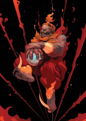 Fiery Monk: Digital Art Print - Premium Wooden Framed Poster. Ready to Hang.