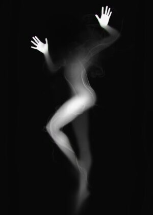 Ethereal Dance: A Smoky Silhouette - Premium Wooden Framed Poster. Ready to Hang.