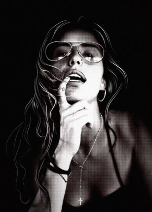 Black and White Girl: A Striking Portrait - Premium Wooden Framed Poster. Ready to Hang.