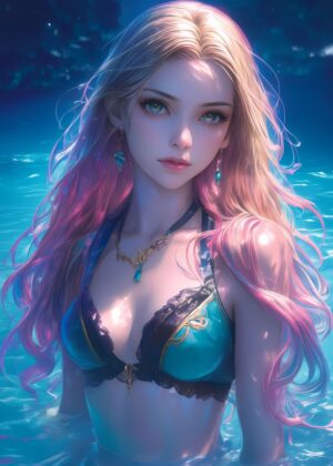Enchanted Mermaid: Anime Digital Art Print - Premium Wooden Framed Poster. Ready to Hang.
