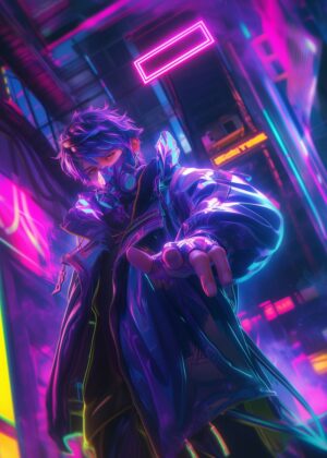 Cyberpunk Neon Cityscape Art Print - Insane Style - Premium Wooden Framed Poster. Ready to Hang.