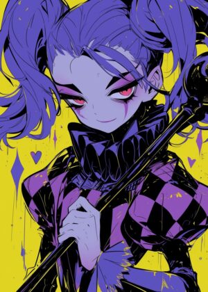 Jester Core: Anime Girl Art Print - Premium Wooden Framed Poster. Ready to Hang.