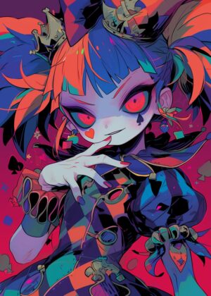 Jester Core: Vibrant Anime Art Print - Premium Wooden Framed Poster. Ready to Hang.