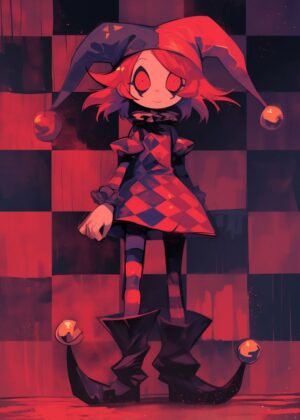 Jester Core: Crimson Dreams Art Print - Premium Wooden Framed Poster. Ready to Hang.
